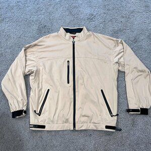Sun Mountain Jacket Men's XL Khaki Tan Full Zip Rain Golf Rainflex Stretch - EUC